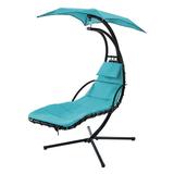 Hammock Chair Lounge Chair with Stand Outdoor Hanging Curved Swing Chair with Removable Canopy & Built-in Pillow Heavy Duty Large Air Floating Chaise Chair for Porch Patio Poolside (Blue)
