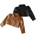 AJZIOJIRO Kids Toddler Leather Jacket for Girls Baby Leather Coats Faux Leather Jacket Kids Outfits Spring Autumn PU Faux Leather Lapel Jacket Short Outerwear Coat for 1-7 Years