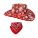 Peyakidsaa Christmas Cowboy Hat and Scarf Sequined Santa Wide Brim Hat for Xmas Party Costume Accessories for Adult Teens