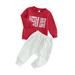 FEORJGP Toddlers Boys Valentineâ€™s Day Outfit Infant Baby Pants Set Long Sleeve Pullover Crew Neck Jumpers Letters Print Sweatshirt Tops with Elastic Waist Sweatpants Drawstring Pants