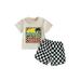 Canis Toddlers Boys Shorts Set featuring Short Sleeve Letters Print T-shirt and Plaid Shorts