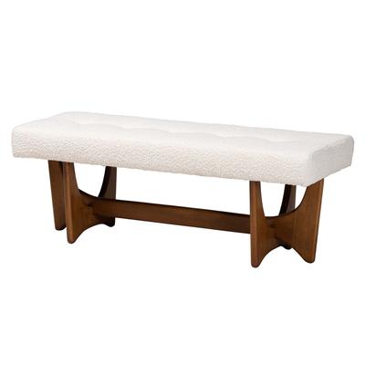 Theo Japandi Cream Boucle Fabric And Walnut Brown Finished Wood Bench by Baxton Studio in Cream Walnut Brown