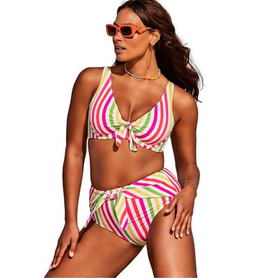 Plus Size Women's Cup Sized Tie Front Underwire Bikini Top by Swimsuits For All in Fruit Stripe (Size 10 D/DD)