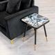 Blue Flower Glass Top Square Side Table With Black Metal Legs Sofa Table Drinks Table Lounge Furniture