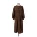 Who What Wear Casual Dress - Midi Crew Neck 3/4 sleeves: Tan Leopard Print Dresses - Women's Size Small