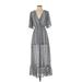Rokoko Casual Dress - Wrap: Gray Paisley Dresses - Women's Size Small
