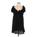 Shein Cocktail Dress - Mini Plunge Short sleeves: Black Print Dresses - Women's Size 12
