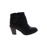 Journee Collection Ankle Boots: Strappy Chunky Heel Bohemian Black Solid Shoes - Women's Size 10 - Round Toe