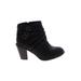 Journee Collection Ankle Boots: Strappy Chunky Heel Bohemian Black Solid Shoes - Women's Size 10 - Round Toe