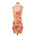 Bear Dance Casual Dress - Mini Halter Sleeveless: Orange Print Dresses - Women's Size Small