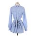 J.Crew Casual Dress - Shirtdress High Neck Long sleeves: Blue Print Dresses - Women's Size Small