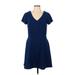 Merona Casual Dress - A-Line: Blue Solid Dresses - Women's Size Large