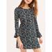 Free People Dresses | Free People Say Hello All Yours A-Line Dress Floral Long Sleeves Mini Size Large | Color: Black/Blue | Size: L