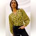 Anthropologie Tops | Conditions Apply Anthropologie Chartreuse Floral Open Tie Back Shirt Top Medium | Color: Purple/Yellow | Size: M