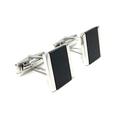 Men's Classic Rectangular Silver Onyx Lined Cufflinks for Work Formal Shirt Wedding Tuxedo 925 Sterling with Gift Box