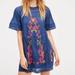 Free People Dresses | Free People Perfectly Victorian Floral Embroidered Short Sleeve Mini Dress Sz L | Color: Blue | Size: L