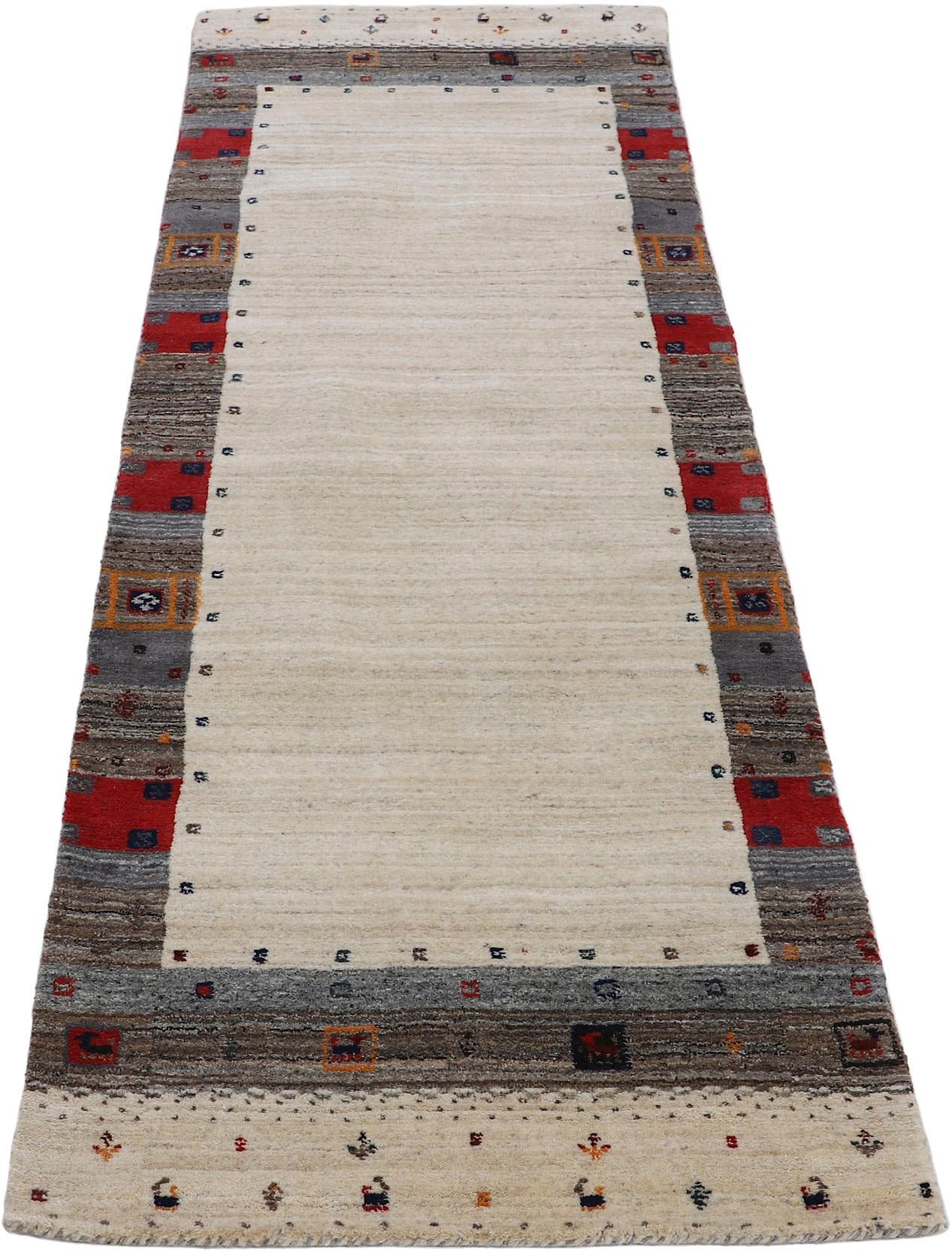 Wollteppich CARPETFINE "Gabbeh Vida", beige, B:60cm H:15mm L:180cm, Wolle, Teppiche, reine Wolle, weicher Flor, auch als Läufer erhältlich Image