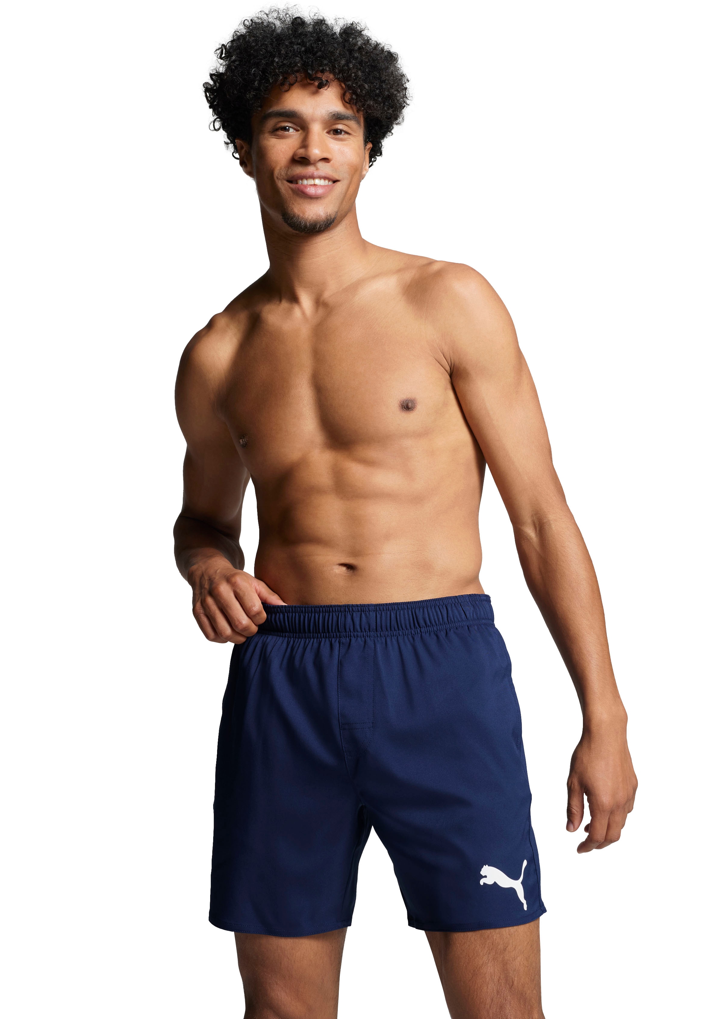 Badeshorts PUMA "PUMA SWIM MEN MID SHORTS", Herren, Gr. L, N-Gr, blau (navy), Web, Polyester, unifarben, Badehosen, mit elastischem Bund, Seitentaschen Image