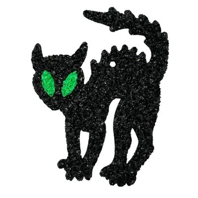 Disney Holiday | Halloween Vintage Melted Popcorn Plastic Black Cat Green Eyes 8" X 11" | Color: Black/Green | Size: Os