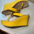 Michael Kors Shoes | Michael Kors Bright Yellow Platform Flip Flips Patent Leather Straps Size 10 | Color: Yellow | Size: 10