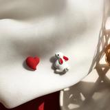 Anthropologie Jewelry | Anthro Cute Rabbit + Red Heart Pin Micro Earrings | Color: Red/White | Size: Os