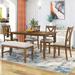 6-Piece Kitchen Dining Table Set Wooden Rectangular Dining Table, 4 Fabric Chairs and Bench Family Furniture