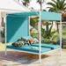 64"W Outdoor Patio Sunbed Daybed with Small Tabletop and 3-Position Adjustable Backrest