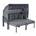 3-Piece Patio Daybed with Retractable Canopy Outdoor Metal Sectional Sofa Set