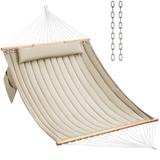 Double Quilted Fabric Hammock with Hardwood Spreader Bars and Pillow 450 LBS Capacity 2 Person Hammock Large Hammock