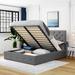 Gray Linen Upholstered Platform Bed with Hydraulic Storage for Space-Saving Design