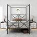 Black Metal Canopy Bed with Robust X-Shaped Frame