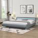 King Size Gray Curve Design Faux Leather LED Platform Bed