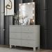 Champagne Silver Rubber Wood Dresser & Mirror with 6 Drawers Metal Slides Crystal Handle LED Lights Mirror