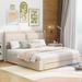 Metal Frame Platform Bed, Hydraulic Storage Bed with 2 Drawers & Beige Upholstered Headboard, Wood Slats Support - Queen