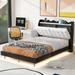 Full Size Upholstered Platform Bed with LED Strips and 2 USB Port