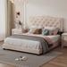 Queen Size Velvet Upholstered Platform Bed with Tufted Headboard