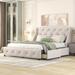 Queen Upholstered Platform Bed, Wingback Tufted Headboard, 4 Drawers