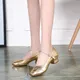 Chaussures de danse de ballet dorées pour femmes escarpins à talons carrés pour dames