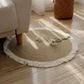 Round Rug Flower Black Cotton Linen Nursery Small Carpets Living Room Bedroom Home Baby Room Small