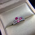 Wedding Ring for Women Real Pure 925 Sterling Silver Natural Ruby Genuine Gemstone Rose Gold