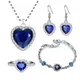 Women's Bracelet Earring Necklace 3 Piece Set of Peach Heart Blue Crystal Zircon Jewelry Set Women's