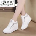 RiSALE-Chaussures à talons compensés cachés blancs pour femmes baskets montantes chaussures