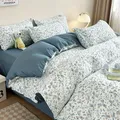 Ins Blue Flower Duvet Cover Set Soft Flat Sheet Quilt Cover Pillowcase Bed Linen Girls Twin Queen