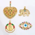 Large Enamel Heart Virgin Mary Blue Evil Eye Necklace Pendant Genuine Gold Plated Copper CZ Jewelry