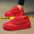 Red Men Casual Sneakers Trend Lace Up Male Platform Shoes Leather Sneakers Men All Brands Flats
