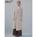 DEAT Fashion Women's Shawl Collar Trenc Coat Slanted Placket Single Button Long Sleeve Irregular