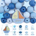 30Pcs/Pack Baby Silicone Beads Sailboat Star Round Shape Beads Pacifier Clips Chian Teether Teething