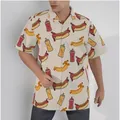 Chemise Hawaïenne à Manches Courtes pour Homme Imprimée Hot Dogs Créatifs Décontractée Boutonnée