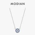 MODIAN 925 Sterling Silver Dazzling Blue Clear CZ Pendant Necklace Link Chain For Women Delicate