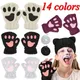 Women Bear Plush Cat Paw Claw Gloves Winter Faux Fur Cute Kitten Fingerless Mittens Glove Christmas